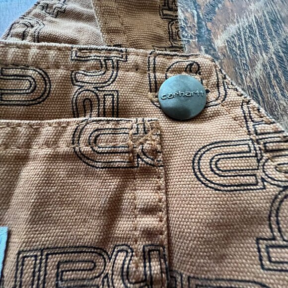 Carhartt Baby Overalls 18M Brown Allover Logo Print Durable All Cotton - Picture 11 of 11